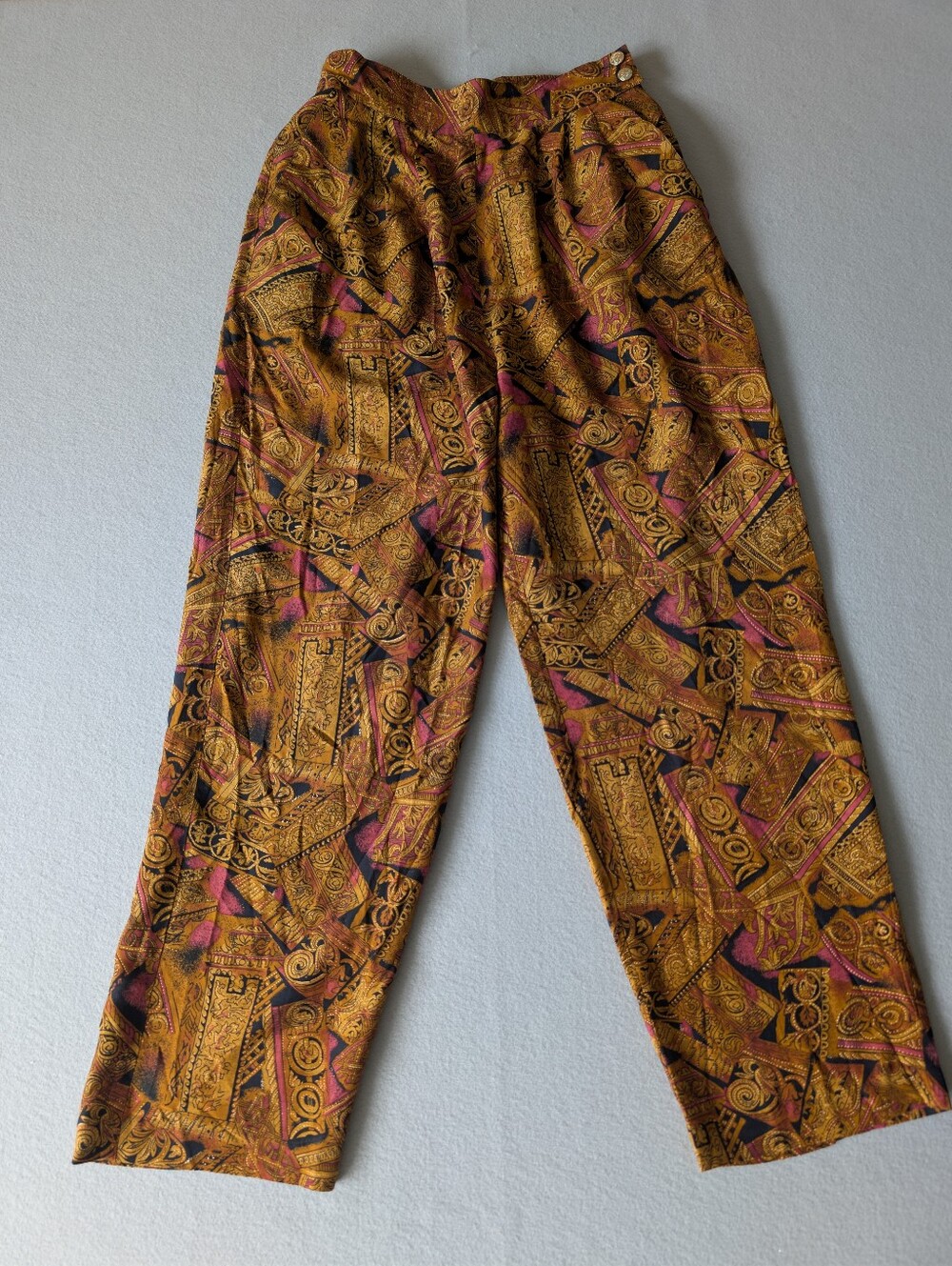 Vintage Maximalist High Waisted Baroque Print Trousers Mob Wife Sz 10 Medium - Picture 6 of 15